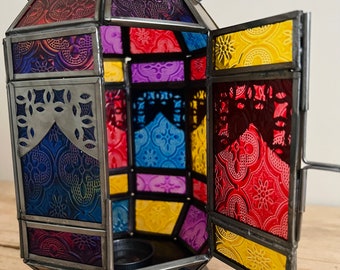 Handmade Large Moroccan Style Lantern in Multi Coloured Glass, Fairtrade
