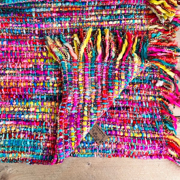 Soft Woven Rainbow Throw, Large Chunky Handmade Rainbow Throw, Boho Throw, Hippie, Fairtrade Throw, Boho Home, Boho Blanket