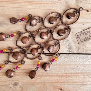 Handmade Indian Brass Bells, Recycled Brass Hanging Bell Windchime, Ethically Sourced & Fair Trade, Rustic Copper Colour with Glass Beads image 1