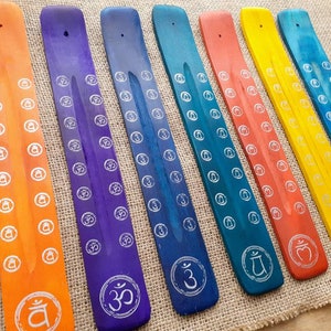 Incense Holder, Colourful Wooden Chakra Design Incense Stick Ash Catcher, Ethically Sourced Fair Trade Incense Stick Holder Burner
