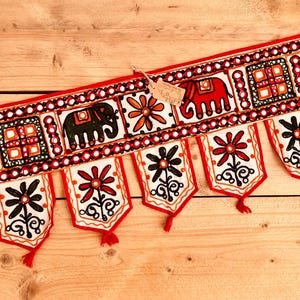 Indian Design Boho Door Hanging, Indian Toran Elephant Flower Design Door Valance, Boho Hippie Chic Wall & Door Hanger, Fairtrade, Handmade