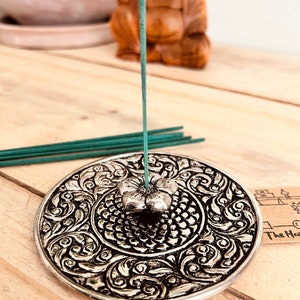 Metal Incense Holder, Floral Flower Design, Recycled Metal, Incense Stick Holder, Ash Catcher, Incense Burner, Handmade & Fair trade