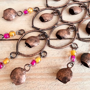 Handmade Indian Brass Bells, Recycled Brass Hanging Bell Windchime, Ethically Sourced & Fair Trade, Rustic Copper Colour with Glass Beads image 3