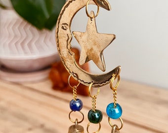 Handmade Moon & Star Recycled Metal Bells Wind Chime Mobile