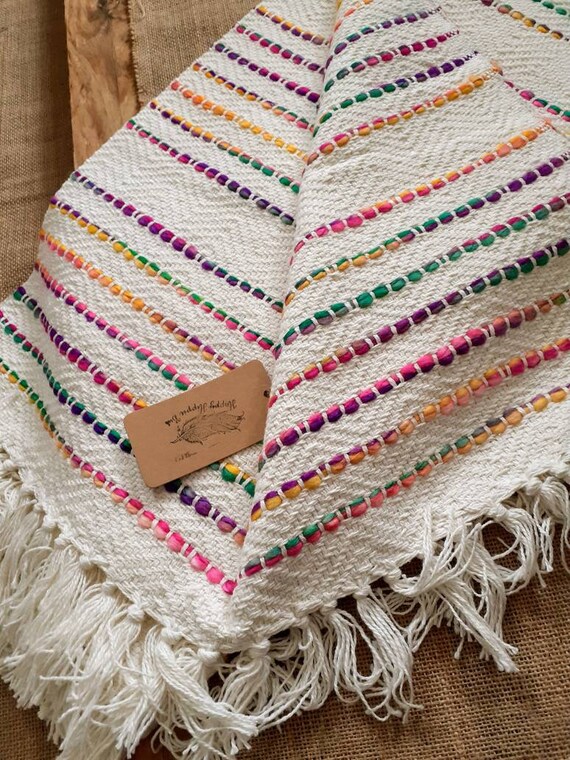 Rainbow Thread Throw, Handmade, Hand Loomed Throw, Rainbow Throw, Boho, Hippie, Fairtrade Throw, Boho Home, Boho Blanket