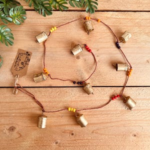 Indian Hanging Bells With Beads, Recycled Metal, Boho Chic & Fair Trade, String of Handmade Recycled Bells, Rustic Metal Bell Garland