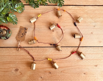 Indian Hanging Bells With Beads, Recycled Metal, Boho Chic & Fair Trade, String of Handmade Recycled Bells, Rustic Metal Bell Garland