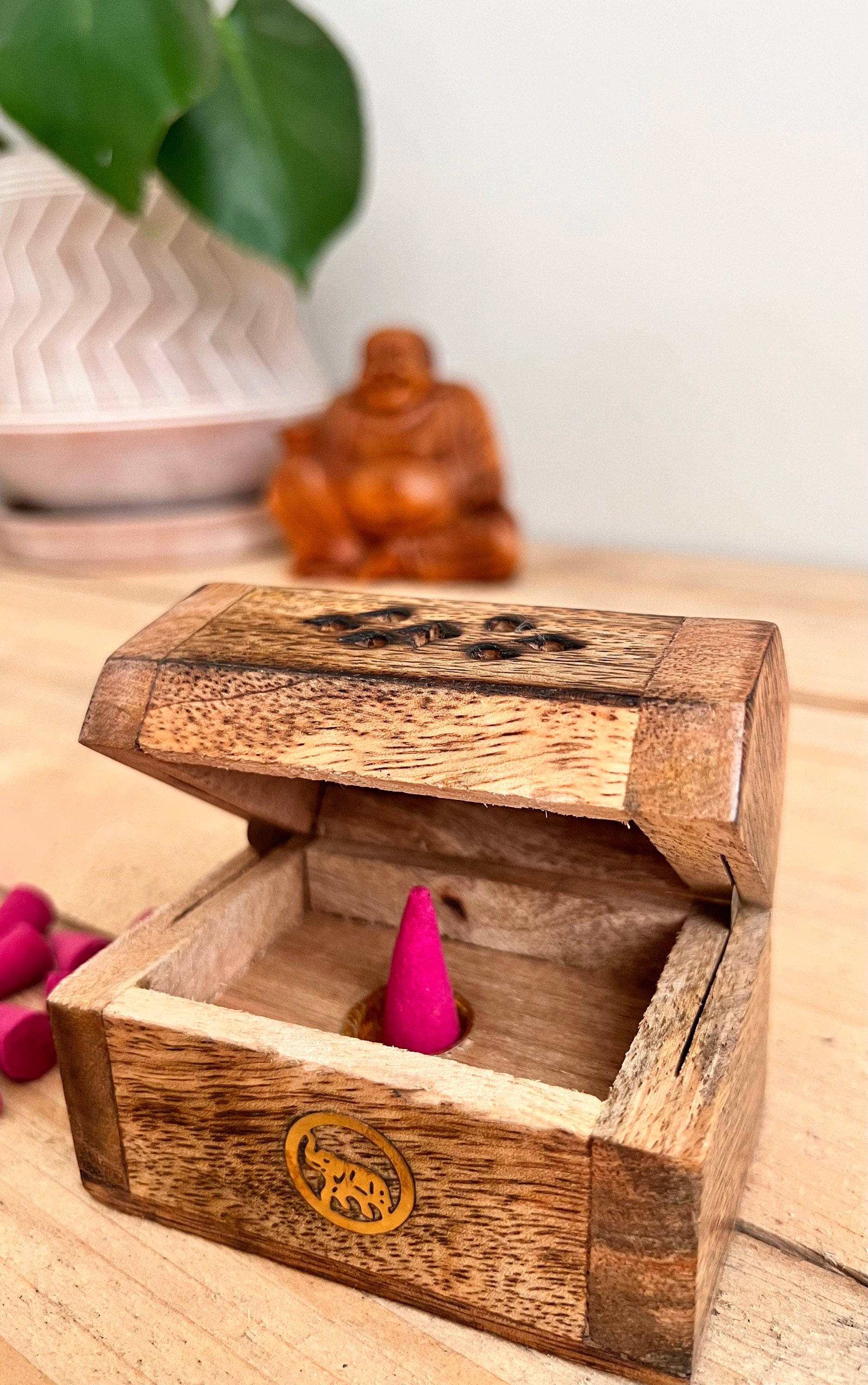 Handmade Mango Wood Incense Cone Holder Box Coffin Ash Catcher