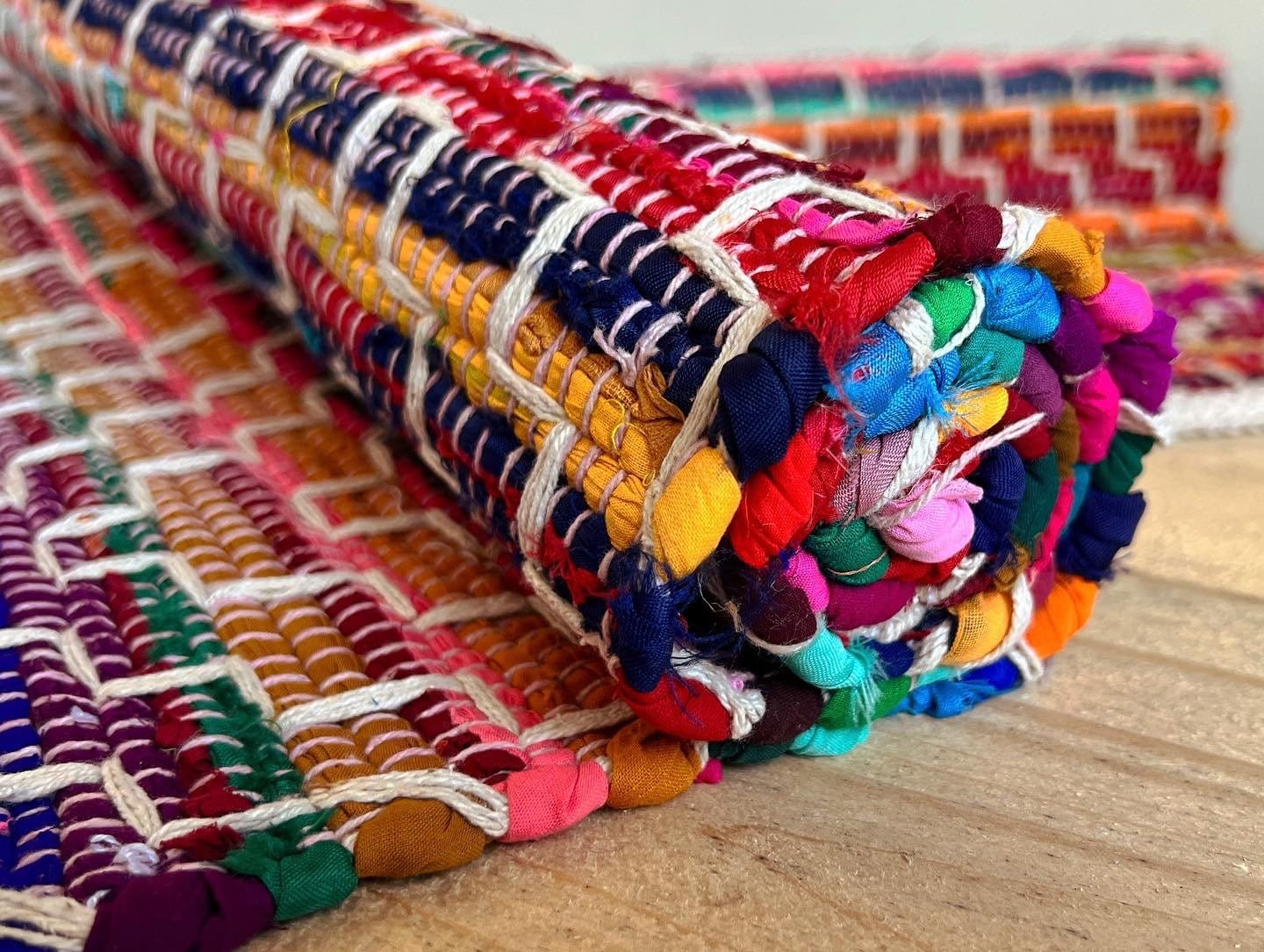 Zig-zag Hand Stitched Recycled Rag Rug, Handmade & Fair Trade Rug