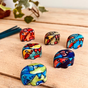 Handmade Painted Ceramic Elephant Mini Incense Stick Holder Bohemian Hippie Joss Stick Holder Fair Trade & Ethically Sourced