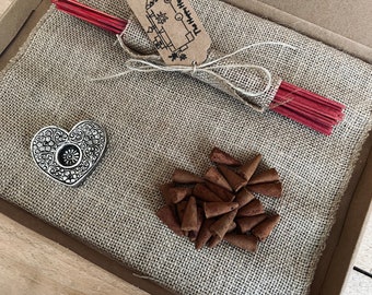 Valentines Incense Gift Set, with Heart Incense Holder, Indian Incense Sticks, and Indian Incense Cones. Fair Trade Gift