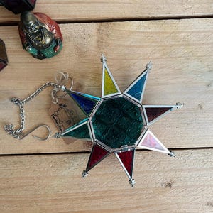 Handmade Fair Trade Star Lantern: Emerald Green Moroccan Style Candle Holder
