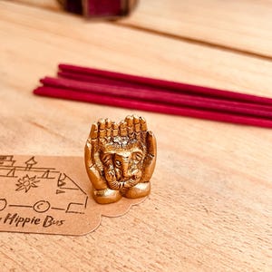 Brass Palms Ganesha Elephant Incense Stick Holder, Mini Incense Stick Burner, Antique Style Indian Joss Incense Holder, Handmade Fair Trade