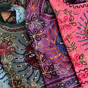 Beautiful Embroidered Indian Hippie Sun Shoulder Bag, Handmade & Fair Trade Blue, Pink, Purple, Green