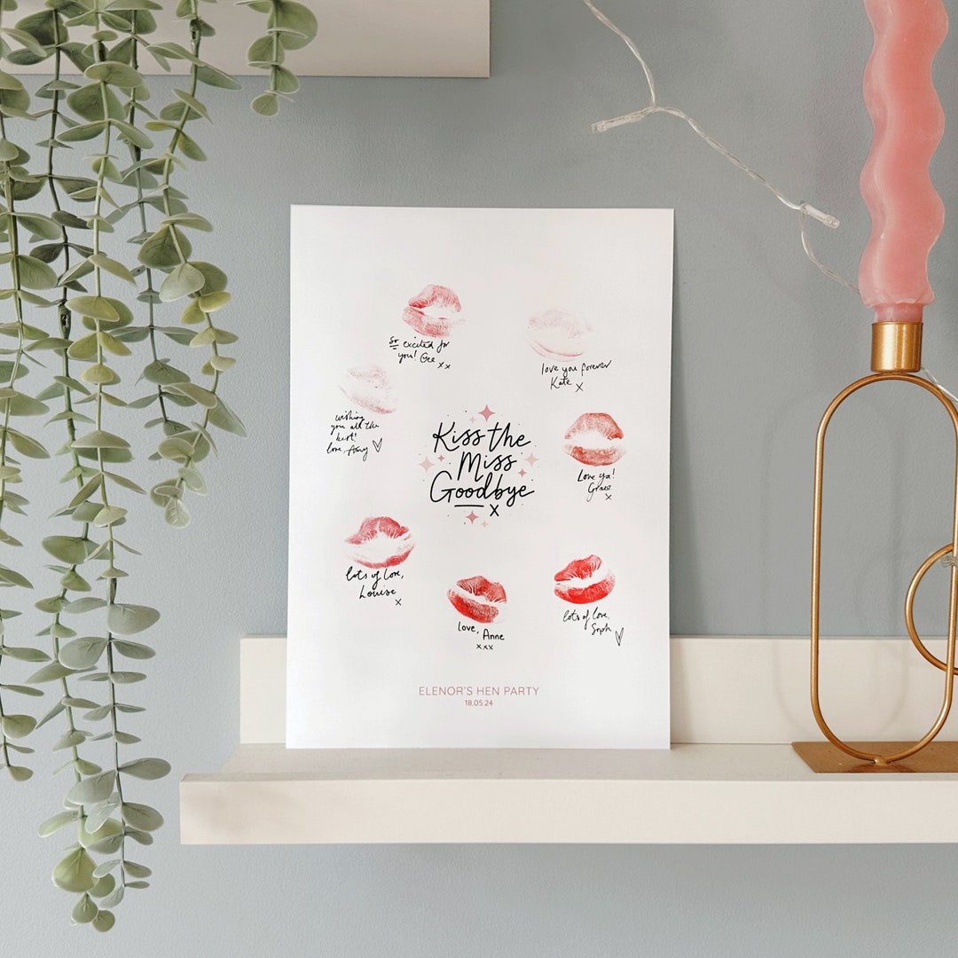 thumbnail interactive-video image 1 of Personalised Kiss The Miss Goodbye Hen Party Game – A4 Or A3 Floral Keepsake 1 of 3