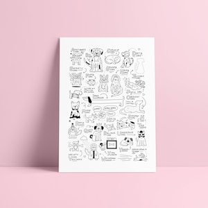 Black and White A4 A-Z of Dogs Illustration Print