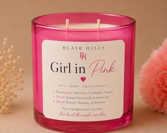 Girl in Pink Luxury Candle | Sweet Cherry & Strawberry Soy Candle | Feminine Self Care Gift | Pink Aesthetic Candle | Blair Hills
