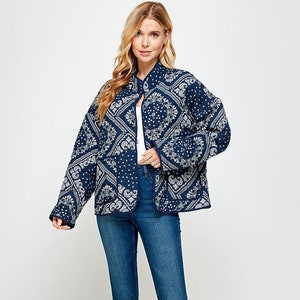 YURA_Quilted Oversized Jacket in Bandana Print