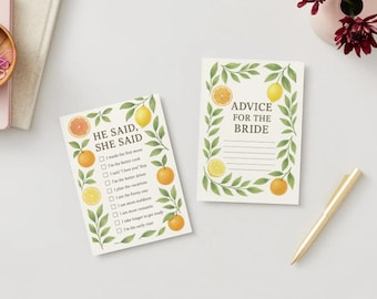 Citrus Bridal Shower Games: Watercolor Lemon Theme (5x7” PDF Instant Download