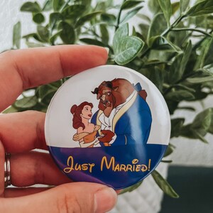 The Beauty and the Beast Disney pin | Disney couple badge | beauty and the beast button pin | disney wedding pin | just married Disney pin