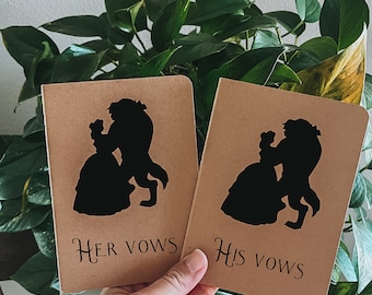 Set of 2 vows notebook for Disney themed wedding | disney wedding vows book | disney wedding decor | beauty and the beast wedding