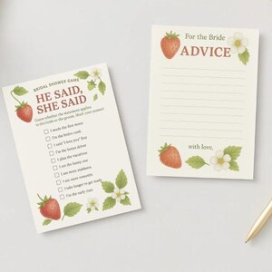 Strawberry Bridal Shower Games: He Said She Said, Advice, Purse (PDF Download)