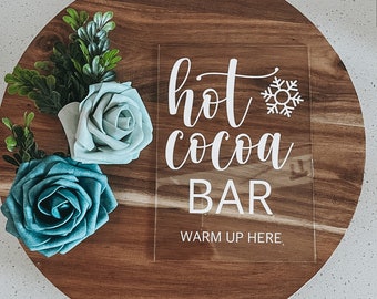 Placa de acrílico para bar de chocolate quente: decoração para casamento no inverno