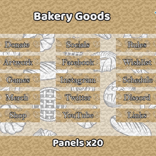 Bakery Baked Goods Sweets Twitch Streamer Panels | Twitch Panels | Twitch Overlay | Brown | Tan | Cream | Pie | Cupcake | Pastries