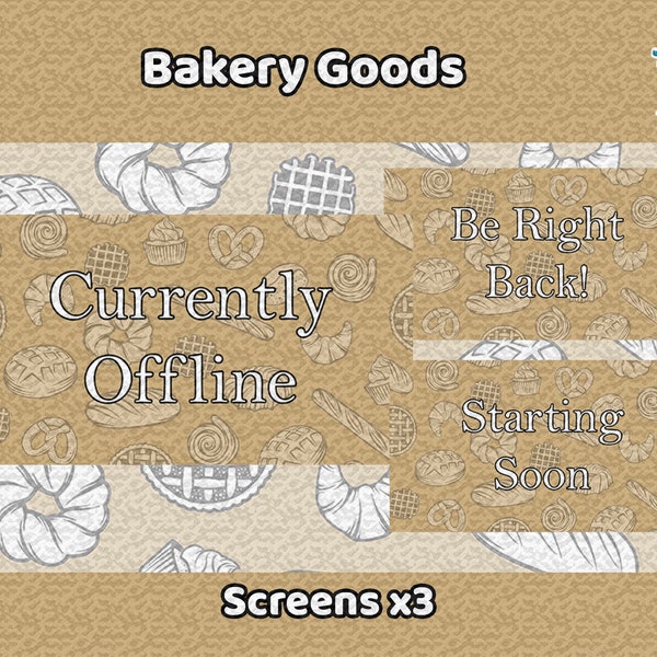 Bakery Baked Goods Sweets Twitch Streamer Screens | Twitch Panels | Twitch Overlay | Brown | Tan | Cream | Pie | Cupcake | Pastries