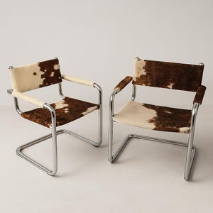 2 Stühle Modell MG5 Centro Studio, Schreibtischstuhl, Rindsleder, von Mart Stam und Marcel Breuer, 1970er Jahre, Italien