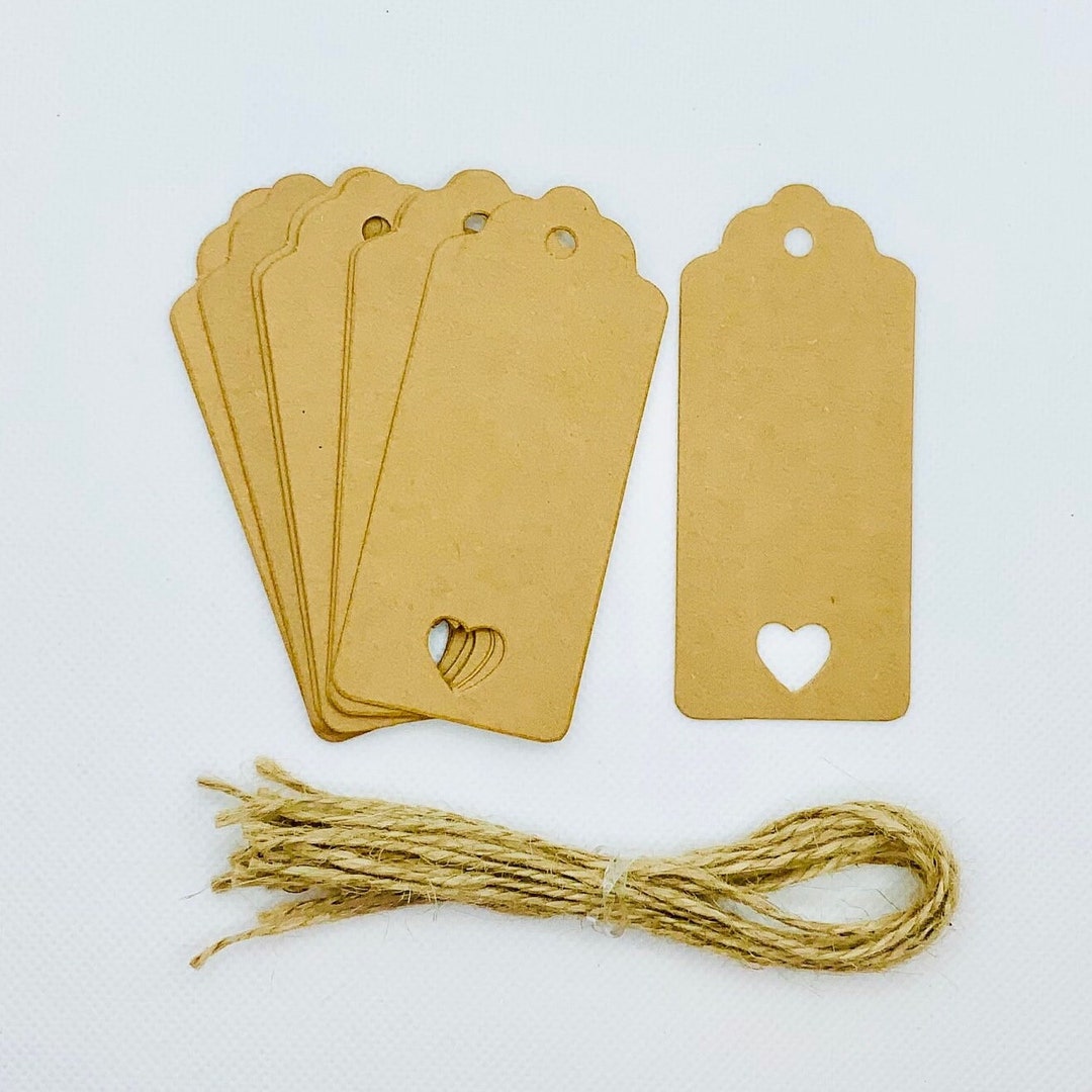 10 Kraft Heart Design Gift Tagsrustic Gift Tagsjute String Etsy
