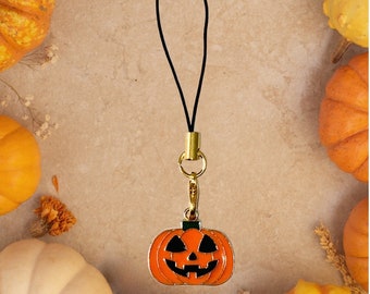 Halloween Pumpkin Phone Charm With Lanyard-Halloween Pumpkin Gift-Trick or Treat Gift-Halloween Pumpkin Keychain- Halloween Party Gift