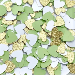 Sage Green Confetti Sage & Gold Confetti Sage Green Wedding Sage Baby Shower Jungle Confetti Heart Confetti Paper Hearts Green Decoration