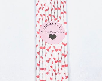 Valentine’s Day Red Heart Paper Straws 10 PK-Red Love Heart Decoration-Red Valentines Day Decorations-Red Date Night Decor-Eco Paper Straw