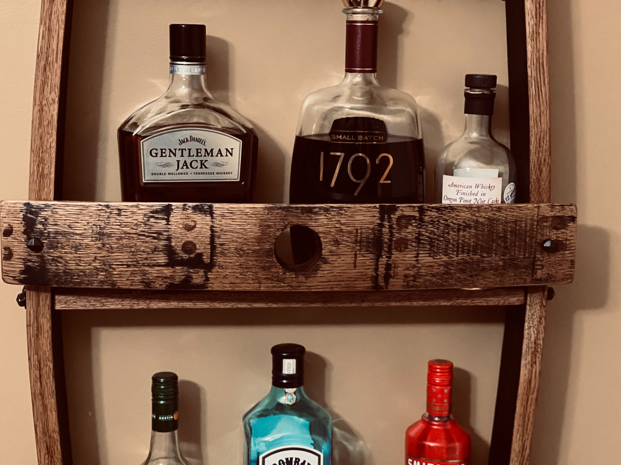 Whiskey Barrel Liquor Rack Wall Mounted Etsy