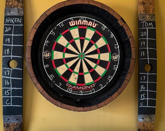 Barrel Made Dart Board Set: Optional Custom Lasering on the Scoring Staves