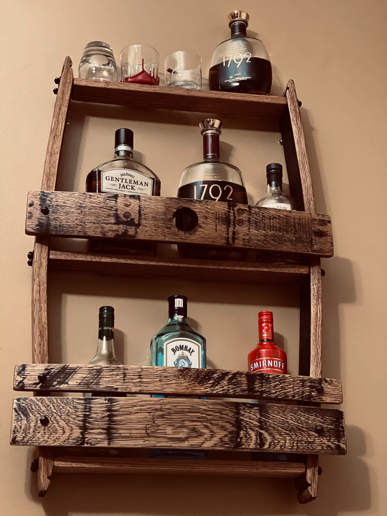 Wall Mounted Liquor Shelf from Whiskey Staves Etsy