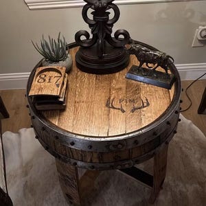 Whiskey Barrel Table, End Table, Coffee Table, Barrel made table, Bourbon table, whiskey table, Unique table, Bourbon barrel table