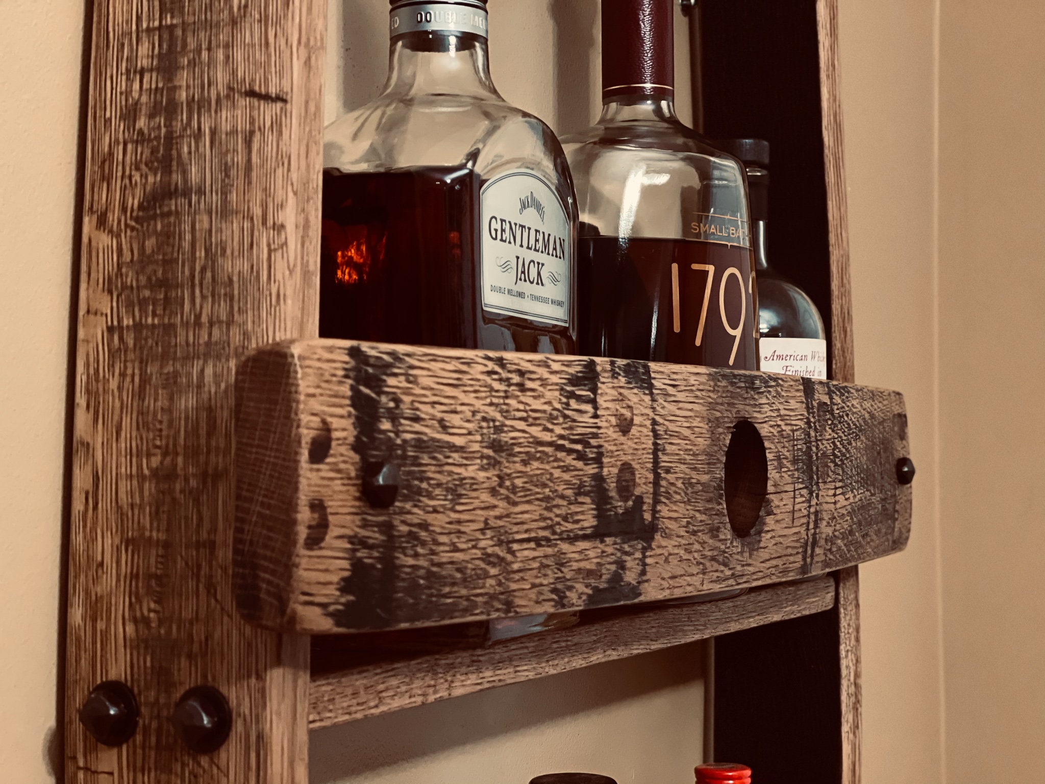 Wall Mounted Liquor Shelf from Whiskey Staves Etsy