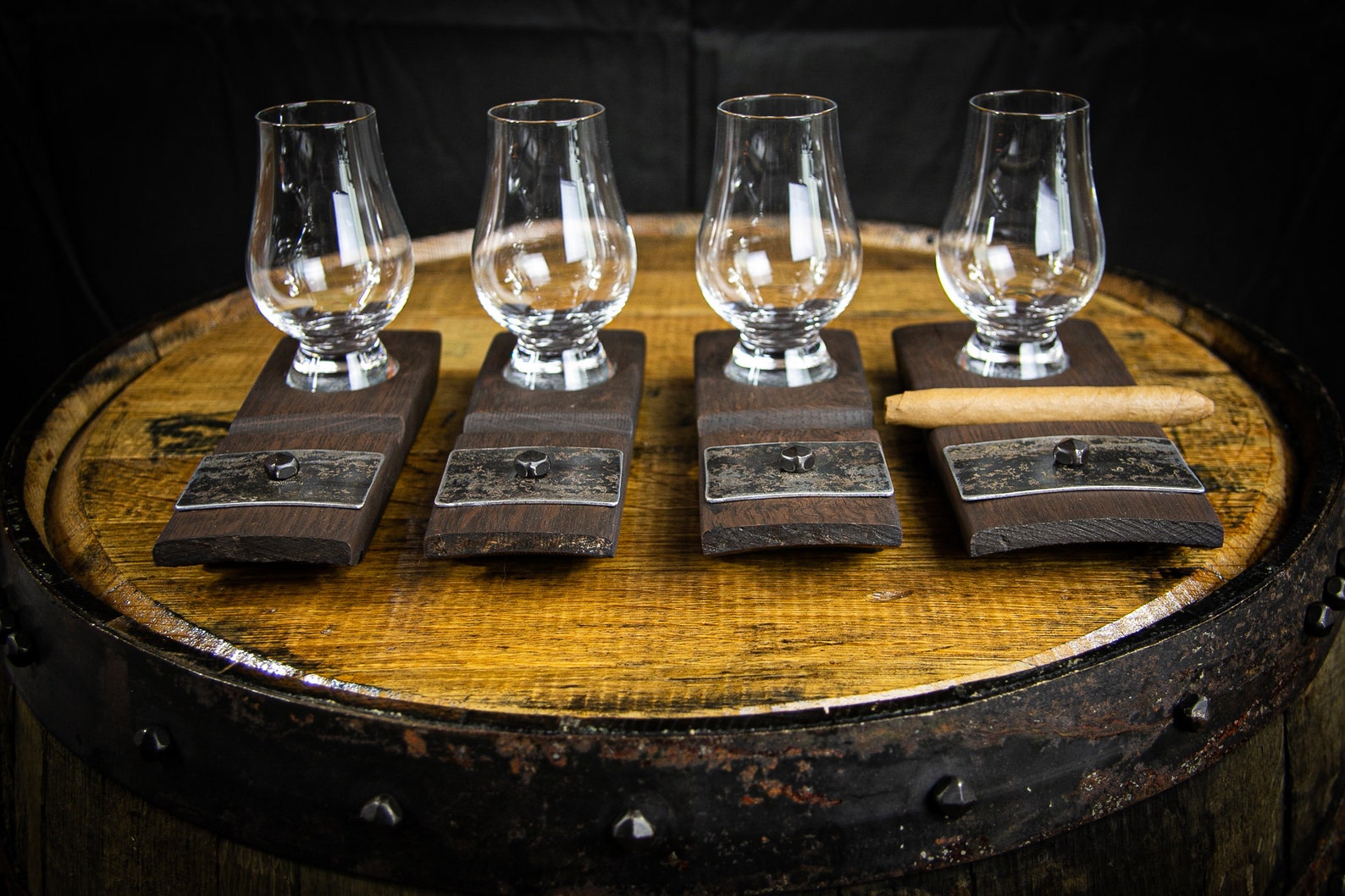 Whiskey Barrel Stave Cigar & Glencairn Glass Holder Etsy