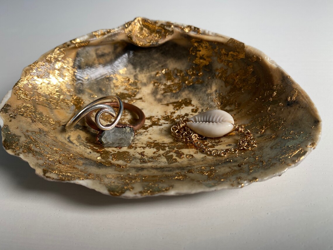 Clam Shell Jewelry Dish with Handfoiled Gold Leaf Etsy
