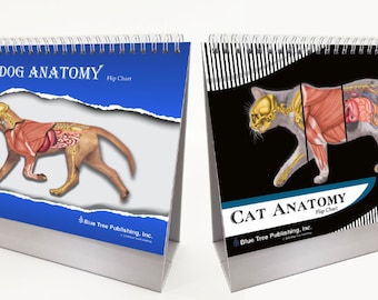 May include: Two flip charts, one showing the anatomy of a dog and the other showing the anatomy of a cat. Both charts are labeled with the title "Flip Chart" and the company name "Blue Tree Publishing, Inc."