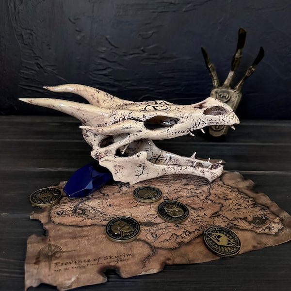 Skyrim crâne de dragon ivoire, artefact The Elder Scrolls V, cosplay et décoration Skyrim