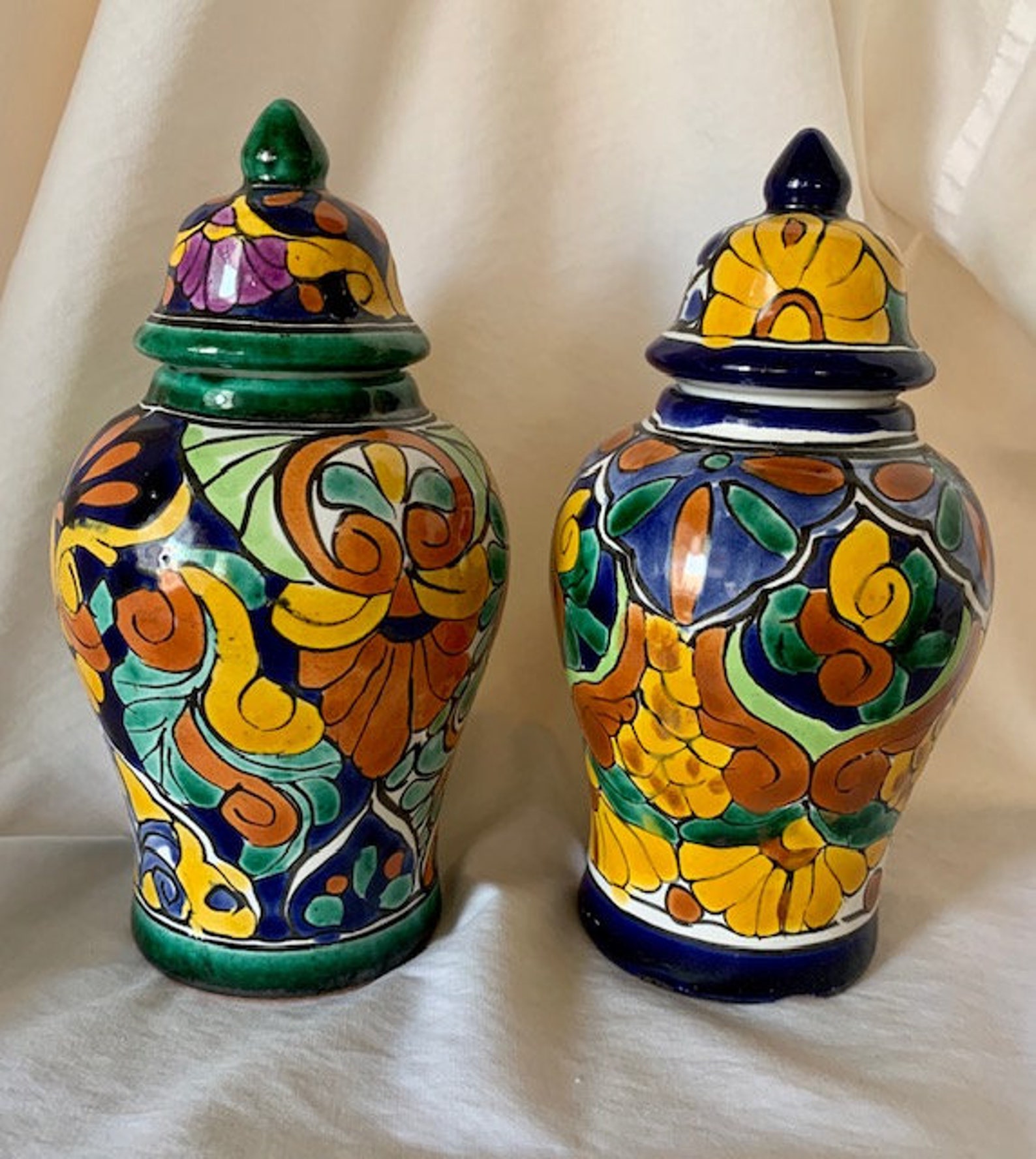 Pair of Pretty Talavera pottery ginger jars Etsy