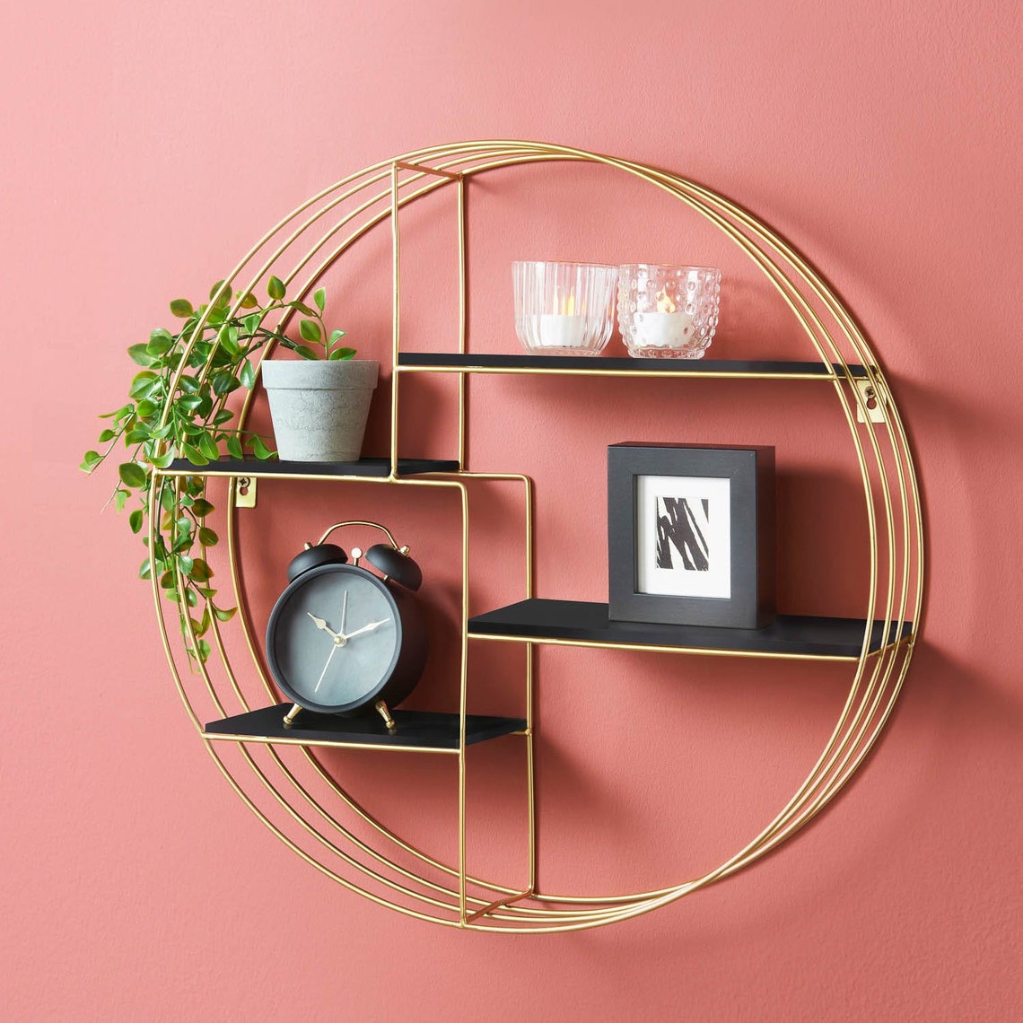 Floating Circle Gold Metal Multi Section Shelves Storage Etsy