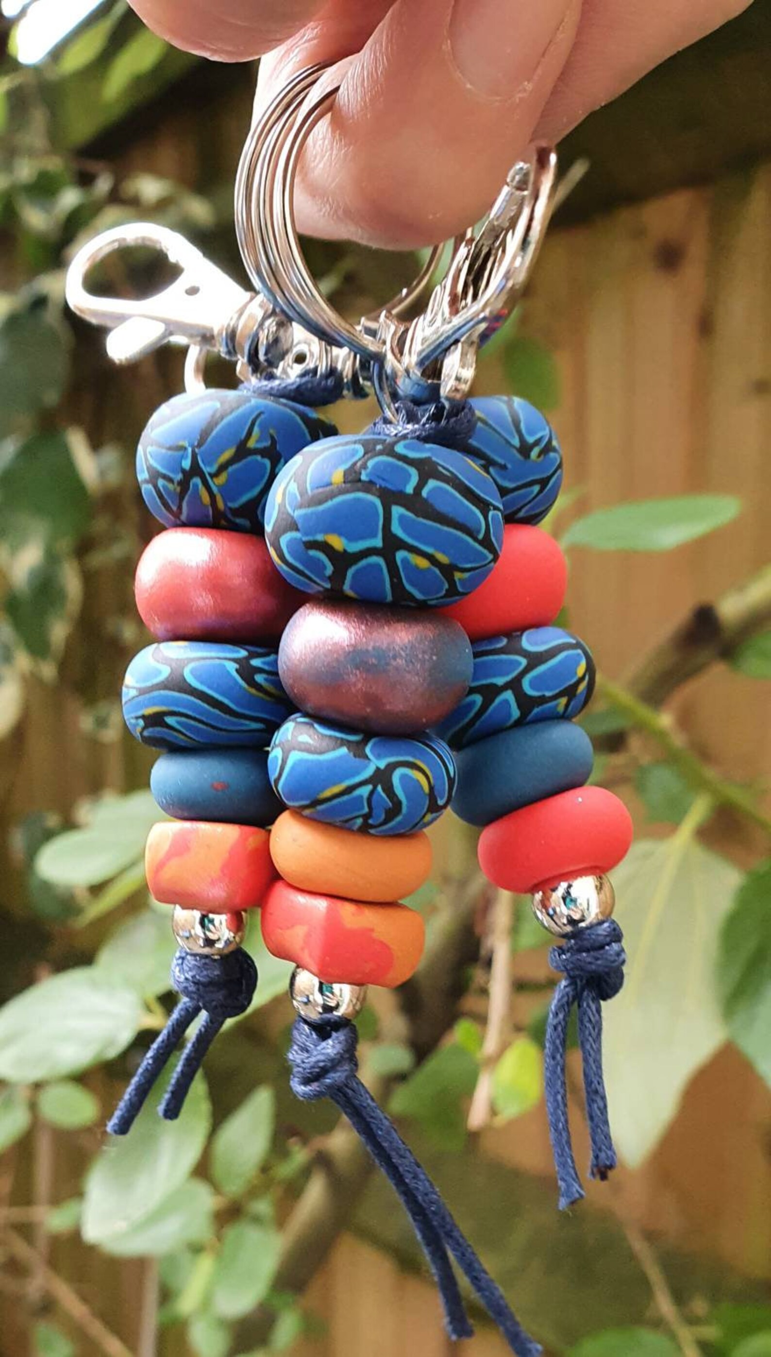 Handmade polymer clay bead keyring / keychain / bag charm in Etsy