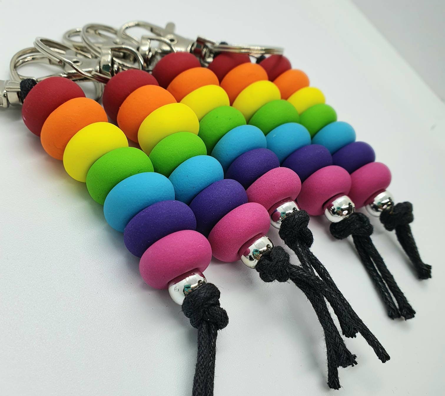 Handmade rainbow polymer clay bead keyring keychain bag Etsy