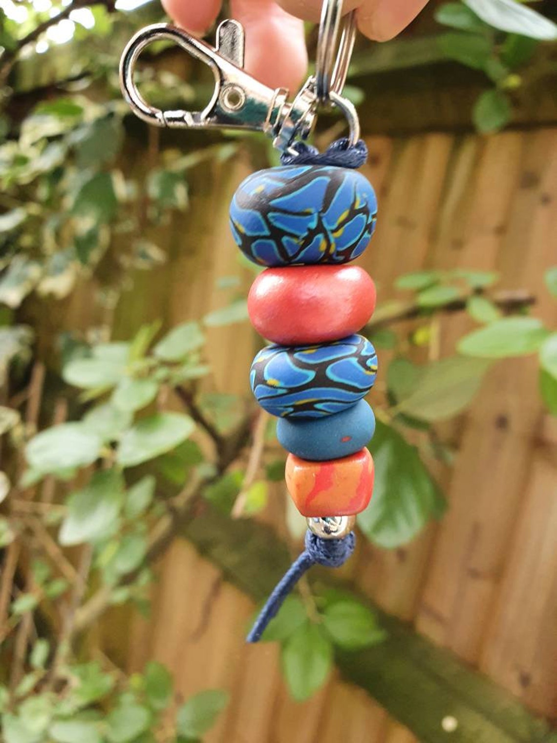 Handmade polymer clay bead keyring / keychain / bag charm in Etsy