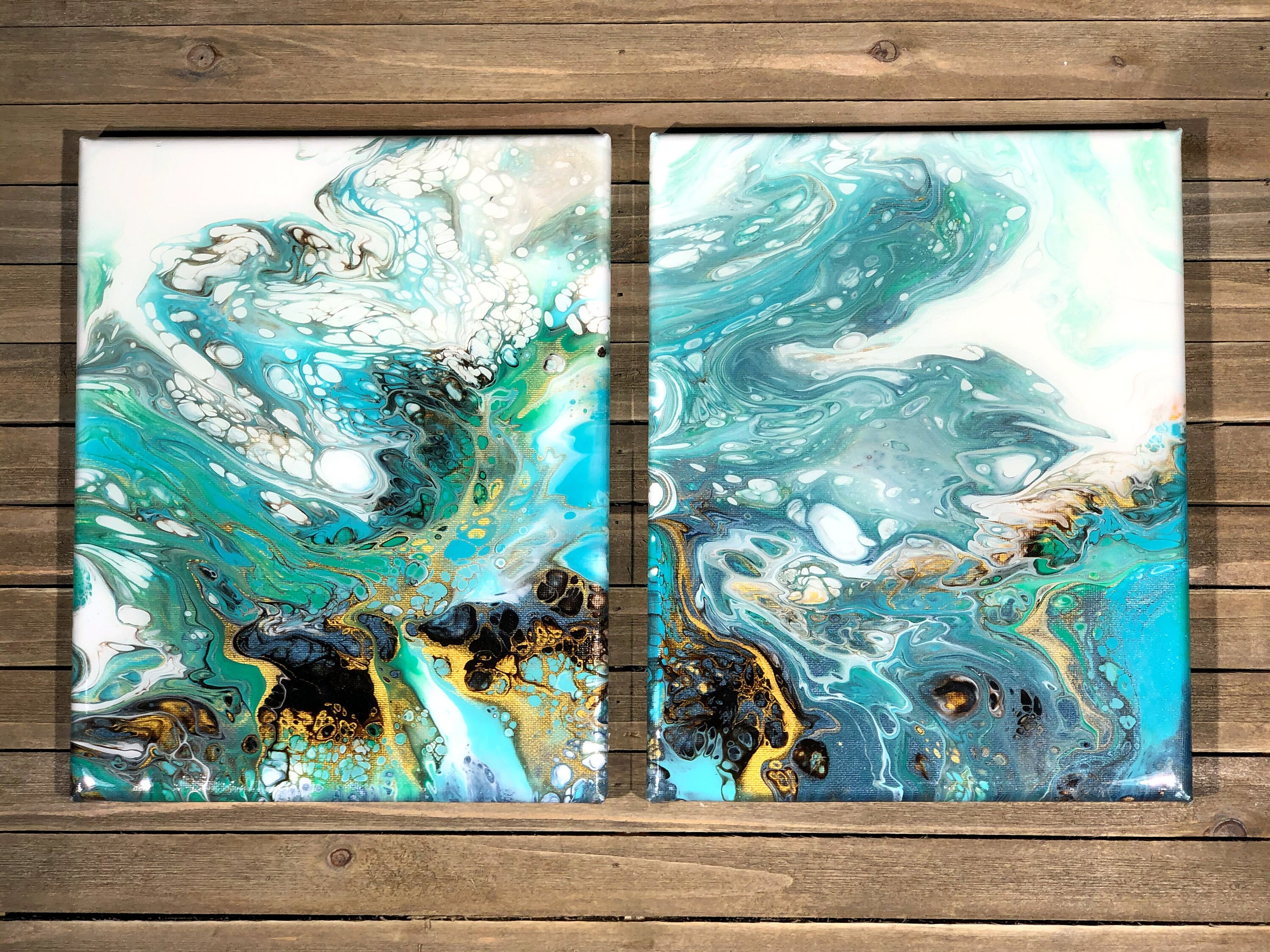 Wall Art Painting on Canvas Acrylic Abstract Metallic Dutch Pour Art ...