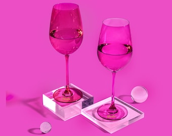 Barbie Pink and Magenta Tall Stemmed Wine Glasses, Premium Cocktail Barware, Crystal Glass, Gift for Wine Lovers, 17.5-Ounce, Set of 2